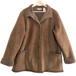 Vintage LL Bean Faux Suede Sherpa Lined Coat Jacket Work Chore Boho Hippie XL